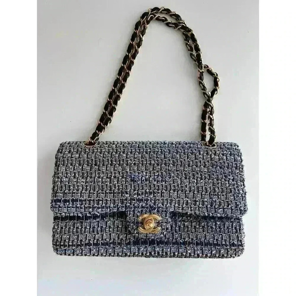 Chanel medium size blue tweed double flap bag - Picture 10 of 11
